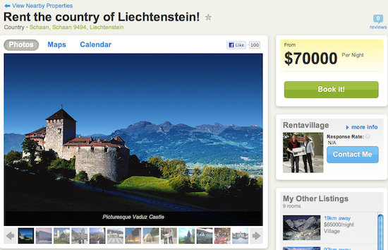 Es ist jetzt möglich, das gesamte Land Liechtenstein für 70.000 $/Nacht zu mieten