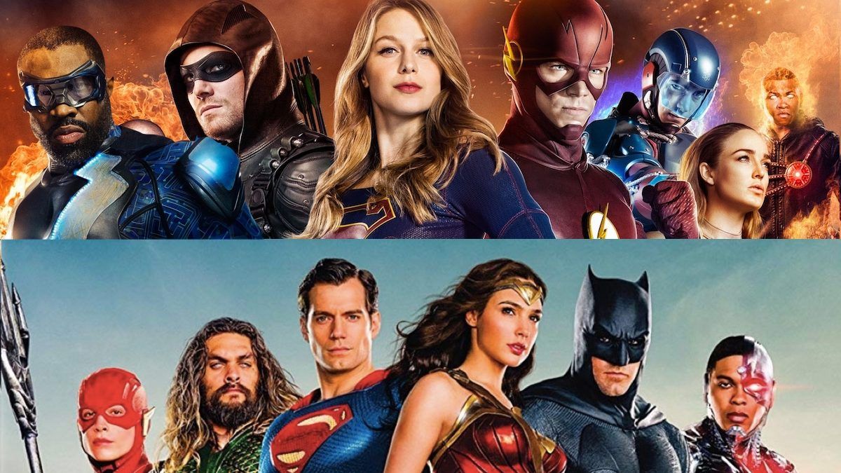 cast fotoğraflarında supergirl, flash, green ok, black şimşek vs. Superman, Wonder Woman, Batman, Aquaman, Cyborg ve The Flash