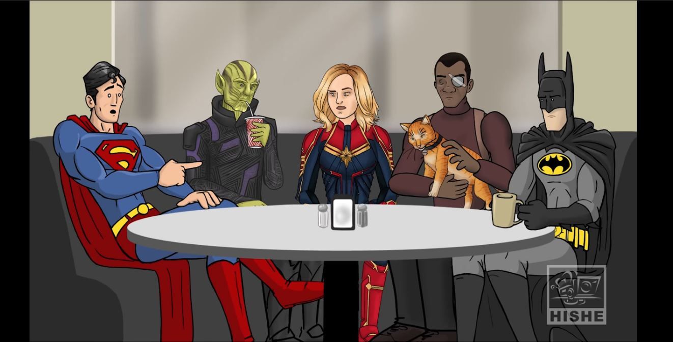 Estamos aquí para esto Cómo debería haber terminado Captain Marvel / DCEU Crossover Coffee Talk