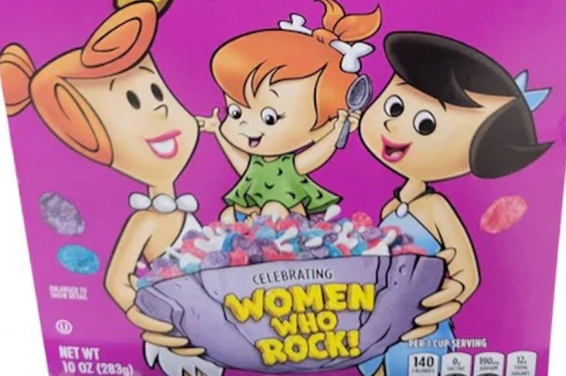   Berry Pebbles Limited Edition Müsli mit weiblichen Feuersteinfiguren, mit Bildunterschrift"celebrating women who rock"