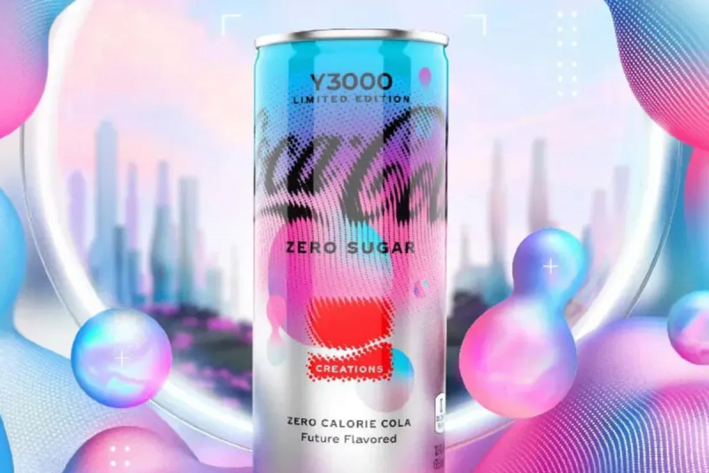  Une image promotionnelle de Coca-Cola's limited edition AI-generated flavor, Coca-Cola Zero Sugar Y3000