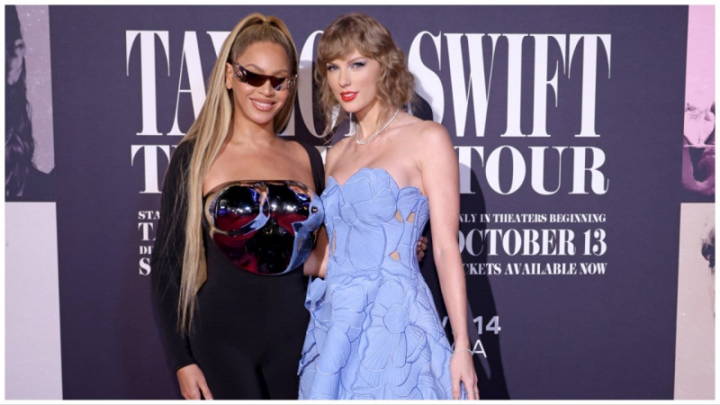   LOS ÁNGELES, CALIFORNIA - 11 DE OCTUBRE: (L-R) Beyoncé Knowles-Carter y Taylor Swift asisten al"Taylor Swift: The Eras Tour" Concert Movie World Premiere at AMC The Grove 14 on October 11, 2023 in Los Angeles, California. (Photo by John Shearer/Getty Images for TAS)