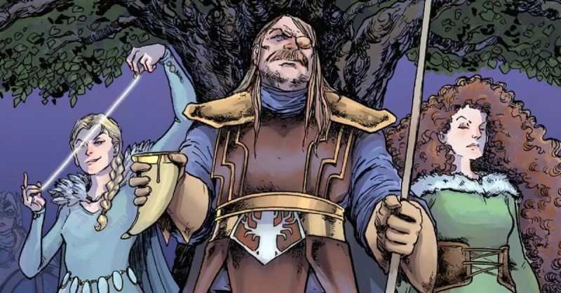  Odin, Freyja a Frigg stoja pred Yggdrasilom na obálke Asgardians: Odin.