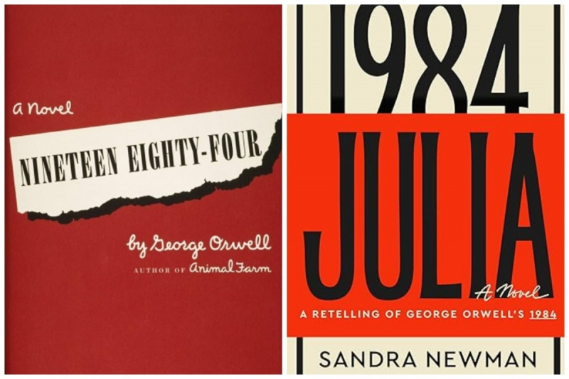   Vedľa seba obrázky obalov z'1984' by George Orwell, and 'Julia' by Sandra Newman.