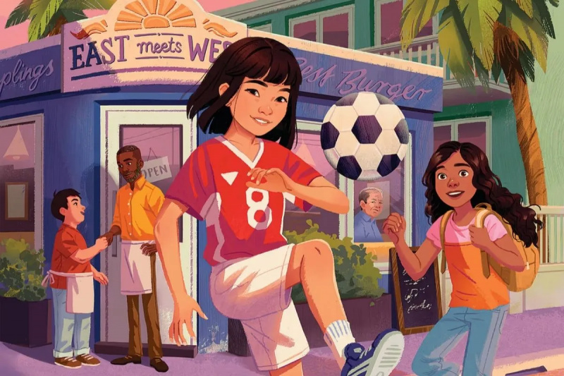   Slika MC-ja med igranjem nogometa na naslovnici Kelly's Yangs 'Key Player: A Front Desk Novel'