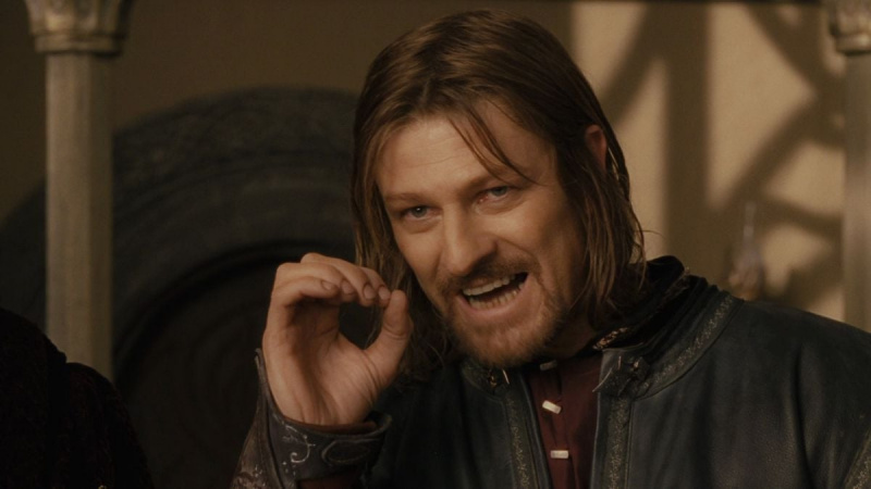   Sean Bean dans le rôle de Boromir incertain de la bourse's plan in Lord of the Rings. Image: New Line Cinema.