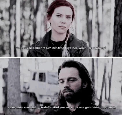 Natasha le pregunta a Bucky si recuerda el tiempo que pasaron juntos. Él dice que sí, y que ella era lo único bueno en todo.