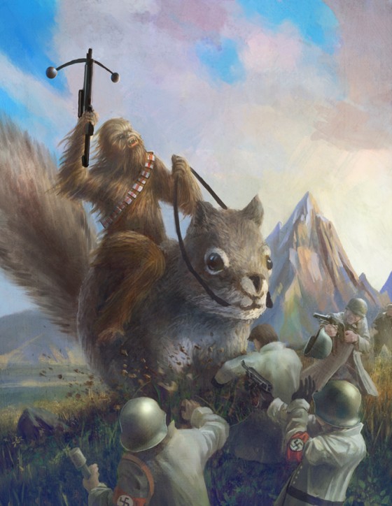 La migliore immagine di Chewbacca che cavalca uno scoiattolo gigante e combatte i nazisti che vedrai oggi