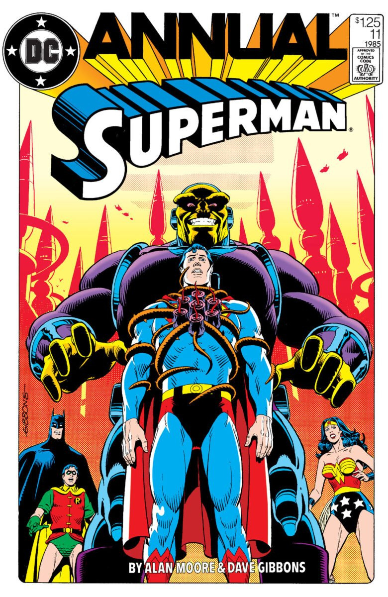   सुपरमैन, मंगुल, बैटमैन, रॉबिन और वंडर वुमन इन सुपरमैन फॉर द मैन जिसके पास सब कुछ है