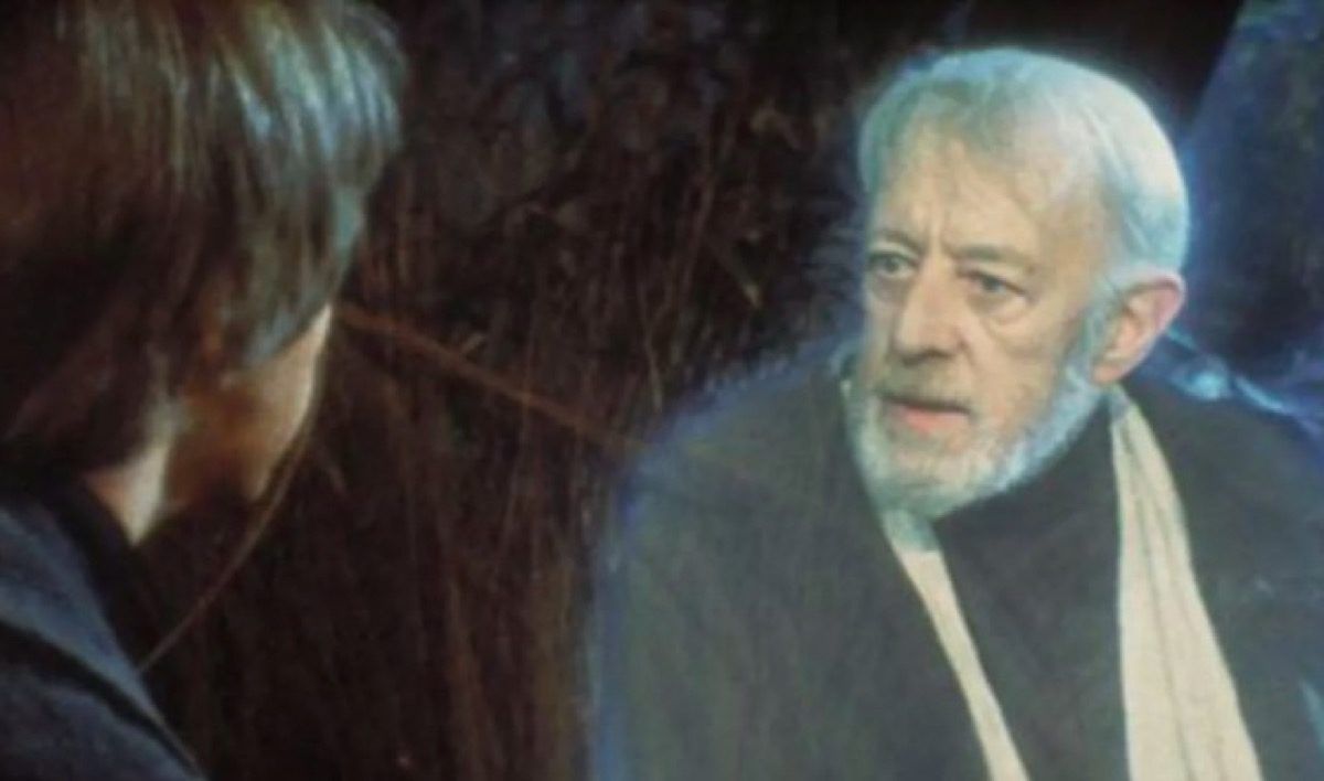 Vynuťte ducha Obi-Wana Kenobiho, který mluvil s Lukem Skywalkerem ve hře Star Wars: Návrat Jediho.