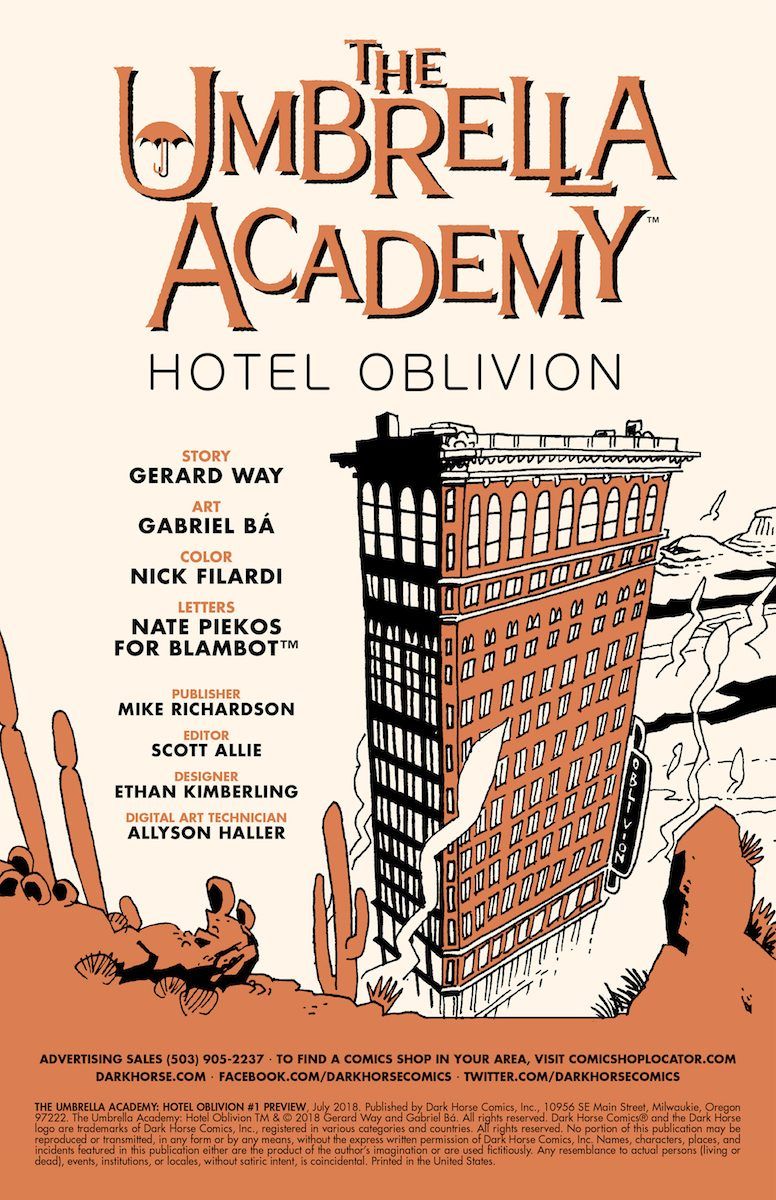 Титульный лист Umbrella Academy Hotel Oblivion.