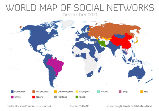 Cartografia de les xarxes socials més populars a tot el món