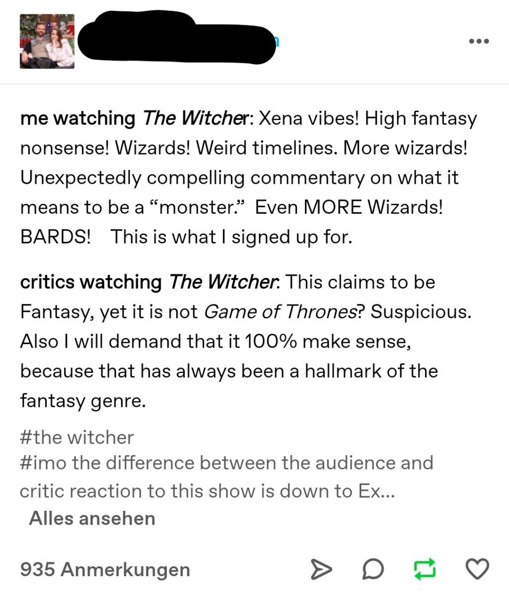 Usuario de Tumblr sobre las vibraciones de fantasía de Witcher