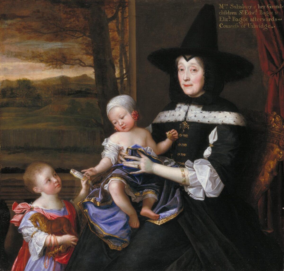 Rouva Salesburyn muotokuva lapsenlapsensa Edwardin ja Elizabeth Bagotin kanssa 1675-6 John Michael Wright 1617-1694 Esittivät Ison-Britannian taiteen suojelijat Tate Gallery -säätiön kautta 1993 http://www.tate.org.uk/art/work/T06750