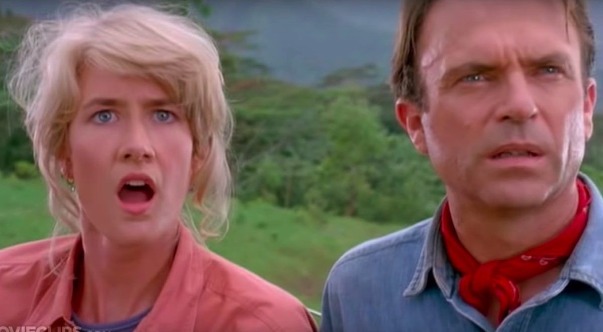 Sattler ve Grant, Jurassic Park'ta ilk kez dinozorlara bakarken şaşırmış görünüyorlar.