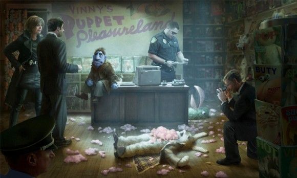 Štúdio Henson Studios uvádza koncept umenia z filmu Puppet-Noir Happytime Murders