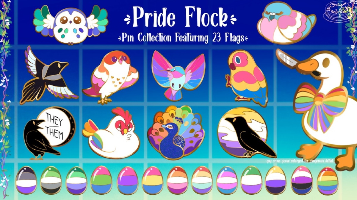 No sabía que necesitaba Pride Birbs antes del Kickstarter del prendedor de esmalte Pride Flock