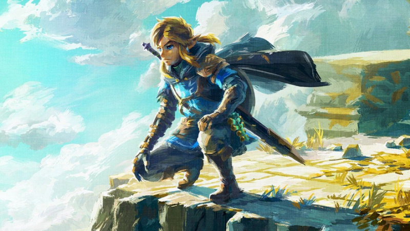   Arte clave de'The Legend of Zelda: Tears of the Kingdom' featuring the game's hero, Link