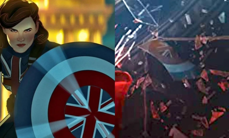   Capitaine Carter et son fragment de bouclier sur l'affiche Doctor Strange in the Multiverse of Madness.