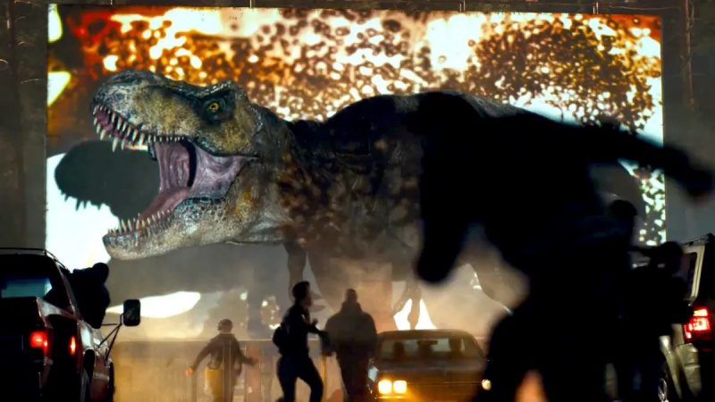  jurassic dünya egemenliğinde bir sürücüyü yok eden bir t-rex