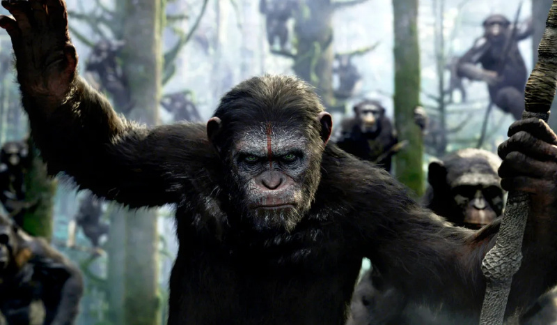  Cezar predvodi vojsku majmuna u šumi u Dawn of the Planet of the Apes
