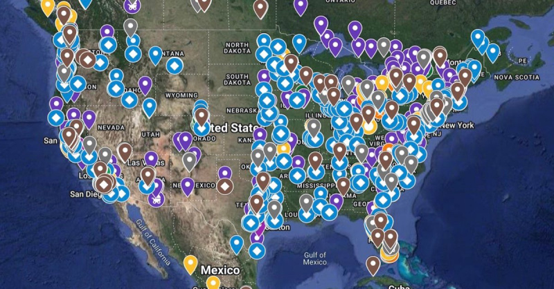  Google Maps Mapa de mapas de género con muchas ubicaciones de EE. UU. resaltadas