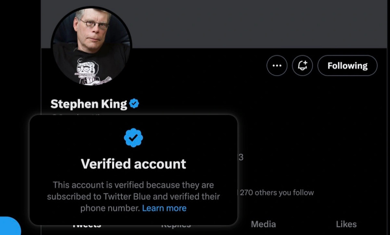  Ein Screenshot von Stephen King's Twitter profile on April 20, 2023