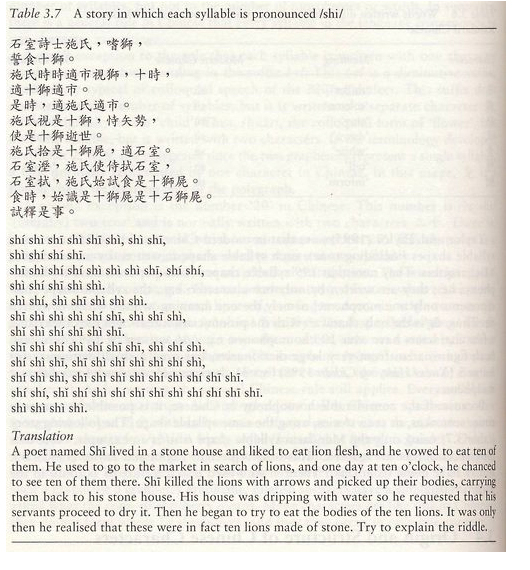 Chinese raaisel waarin elke lettergreep uitgespreek word / Shi /