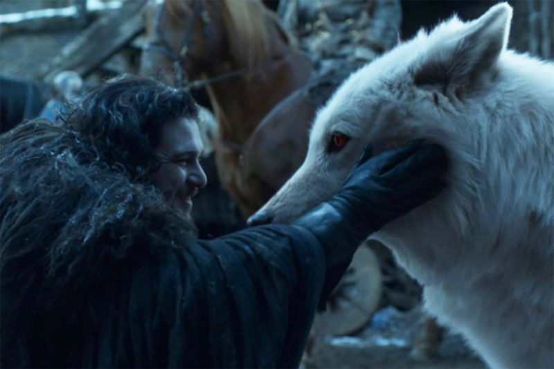   Jon Snow en Ghost op Game of Thrones.