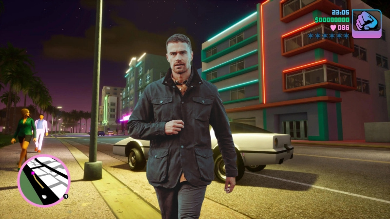 'The Gentlemen's Theo James photoshopped into 'Grand Theft Auto: Vice City'.